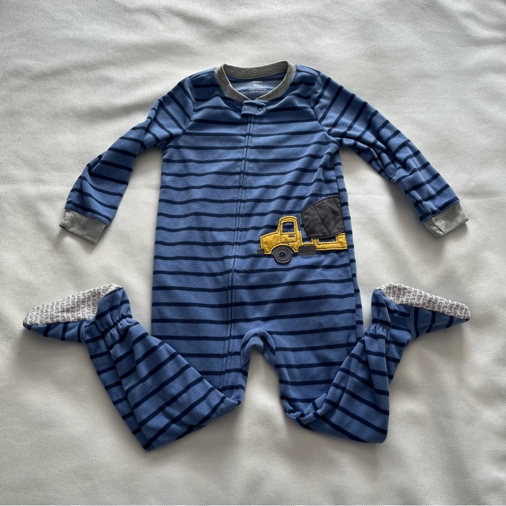 Toddler 1-Piece construction truck Fleece Footie Pajamas 4T